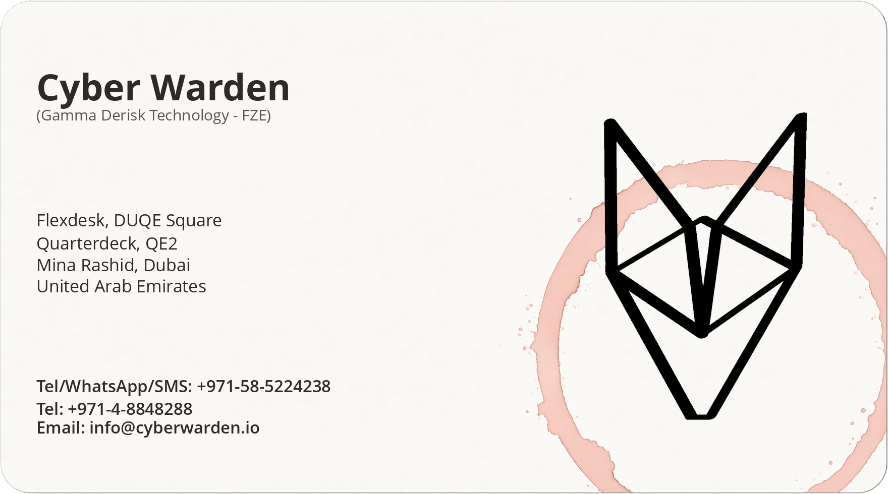 Cyber Warden. Tel: +971585224238, Tel: +97148848288, info@cyberwarden.io, Flexdesk,DUQE Square,Quarterdeck,QE2,Mina Rashid, Dubai, UAE
